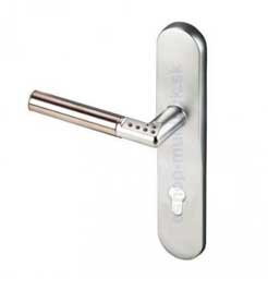 Mul-T-Lock Elektronická dverná kľučka kódovacia s otvorom na vložku, štít 72mm, ĽAVÁ, satin